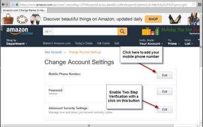 Enable Two-Step Authentication for Amazon